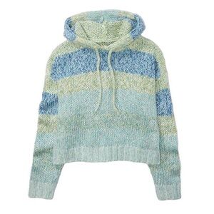 American Eagle Striped hoodie sweater drawstring cable knit multicolor boho